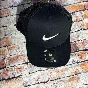 Nike Black and White Swoosh Mesh Trucker Hat